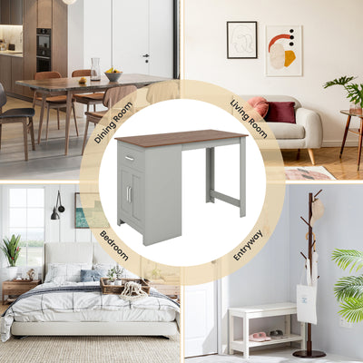 Counter Height Bar Table with Storage Cabinet and Drawer-Gray