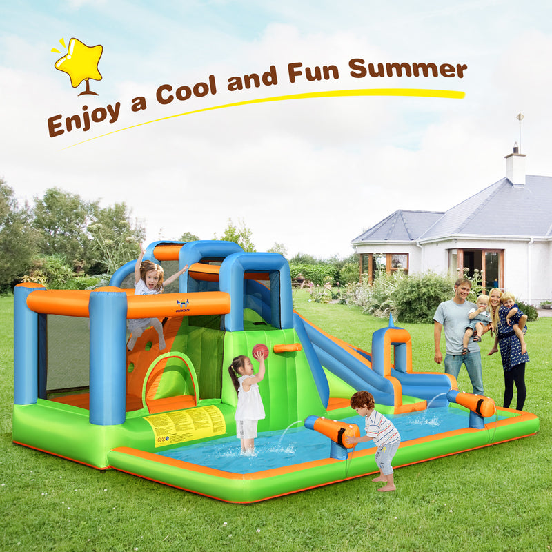 *7-in-1 Inflatable Giant Water Park Bouncer with Dual Climbing Walls and 735W Blower