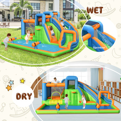 *7-in-1 Inflatable Giant Water Park Bouncer with Dual Climbing Walls and 735W Blower