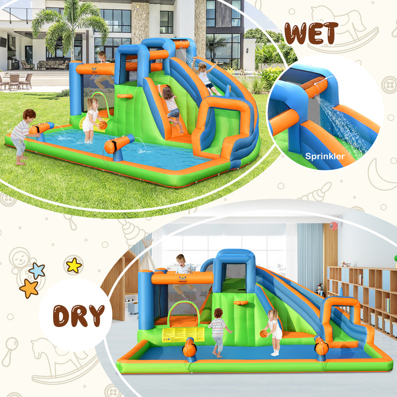 *7-in-1 Inflatable Giant Water Park Bouncer with Dual Climbing Walls and 735W Blower