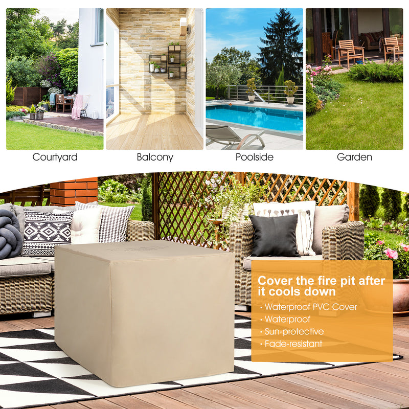 9 Pieces Outdoor Wicker Sectional with 35 Inch Gas Fire Pit Table-Off White