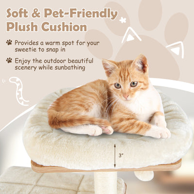 *Modern Wooden Cat Tree with Perch Condos and Washable Cushions - Natural