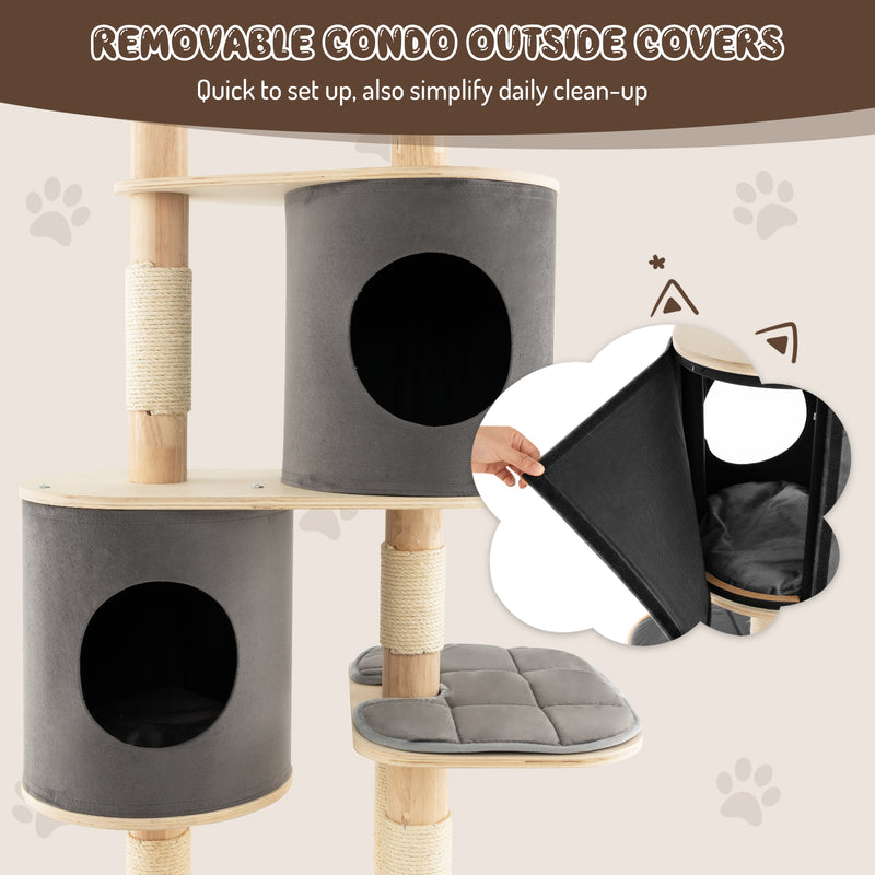 6-Tier Wooden Cat Tree with 2 Removeable Condos Platforms and Perch-Gray