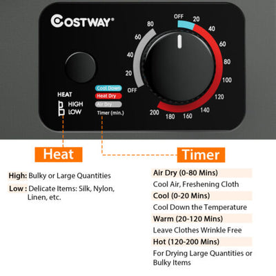 1.5 Cu .ft Clothes Dryer with with Stainless Steel Wall Mount-Gray