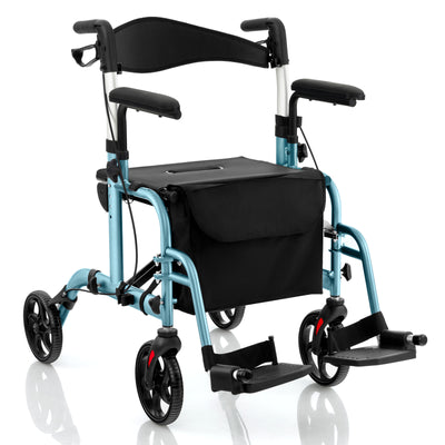 *2-in-1 Folding Rollator Walker with Adjustable Handles and Reversible Backrest - Navy