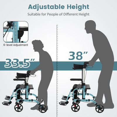 *2-in-1 Folding Rollator Walker with Adjustable Handles and Reversible Backrest - Navy