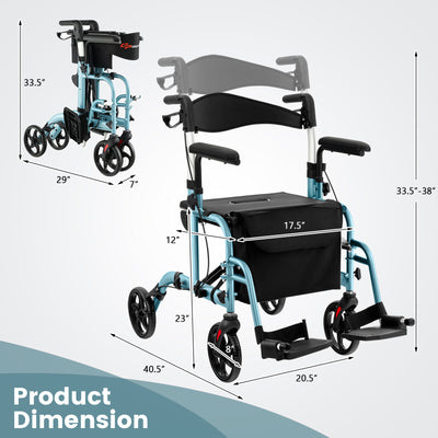 *2-in-1 Folding Rollator Walker with Adjustable Handles and Reversible Backrest - Navy