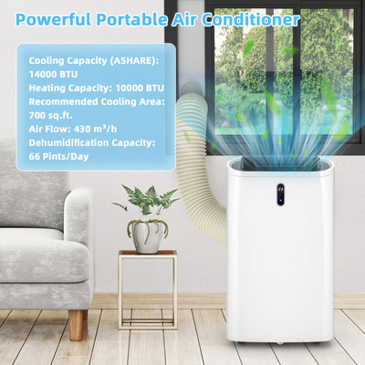 *14000 BTU(Ashrae) Portable Air Conditioner with APP and WiFi Control - White