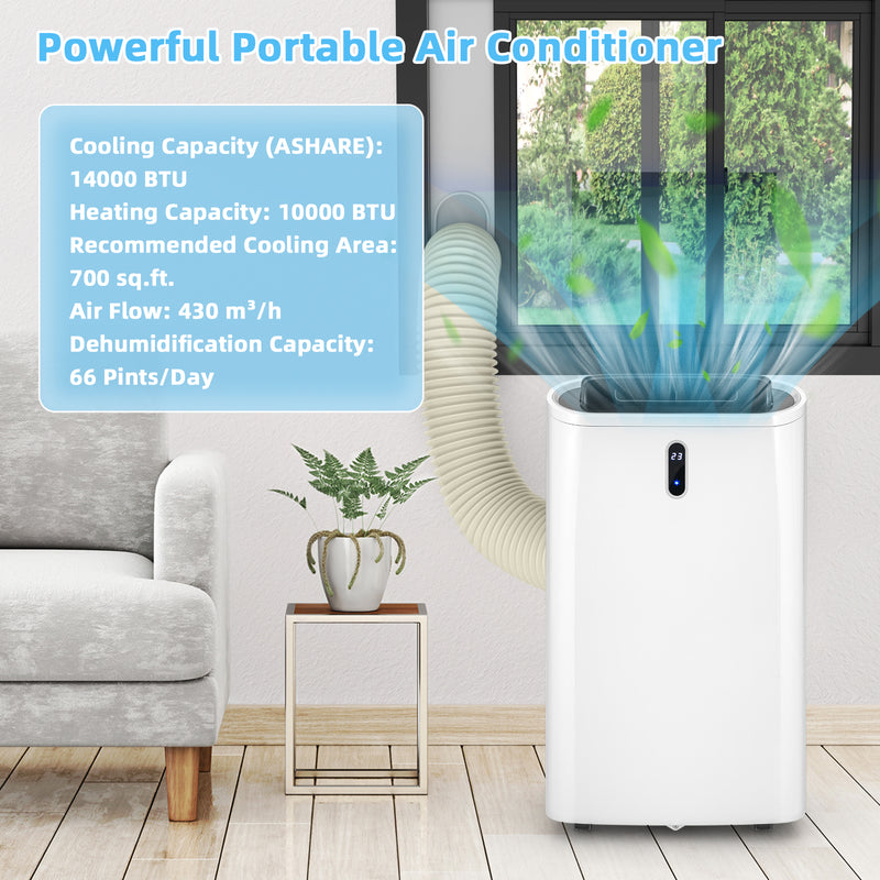 *14000 BTU(Ashrae) Portable Air Conditioner with APP and WiFi Control - White