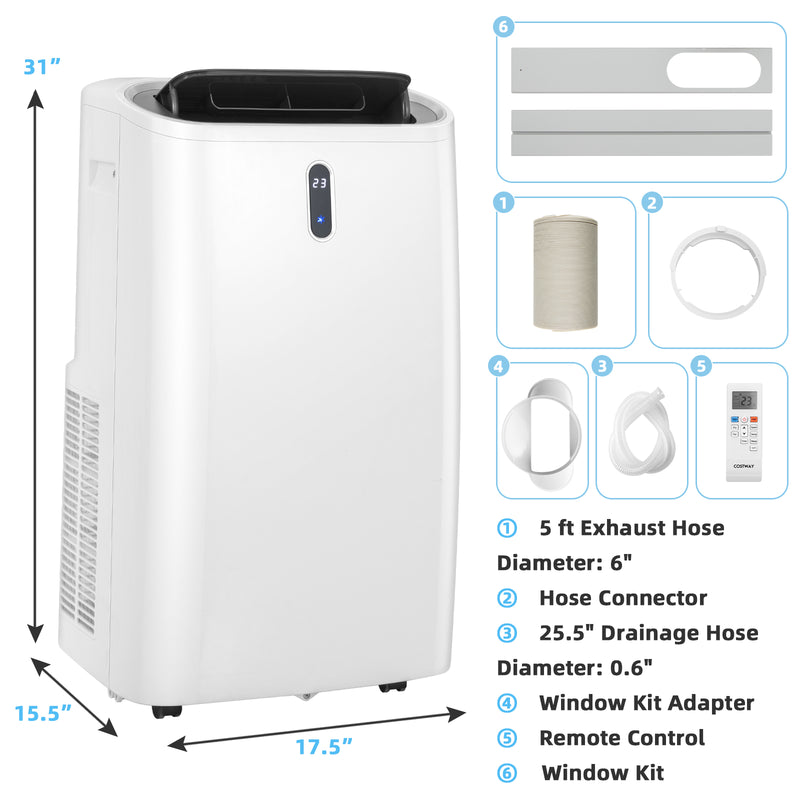 *14000 BTU(Ashrae) Portable Air Conditioner with APP and WiFi Control - White
