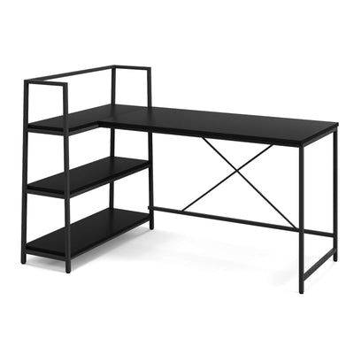Reversible L Shaped Computer Corner Workstation with 3-Tier Open Shelf-Black