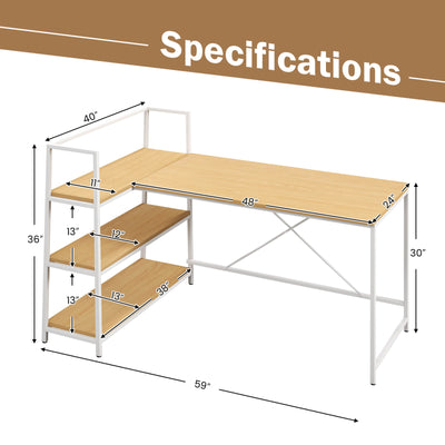 Reversible L Shaped Computer Corner Workstation with 3-Tier Open Shelf-Natural