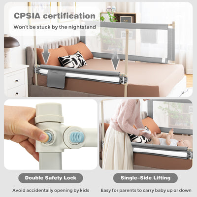 57 Inch Toddlers Vertical Lifting Baby Bed Rail Guard with Lock - Gray