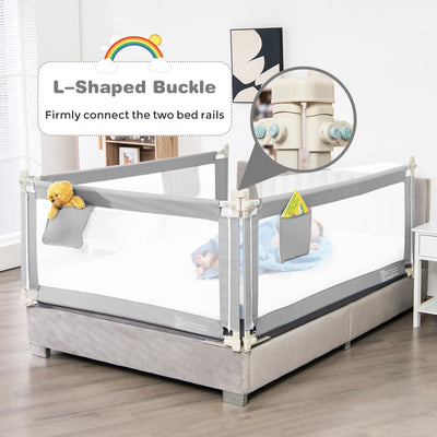 57 Inch Toddlers Vertical Lifting Baby Bed Rail Guard with Lock - Gray