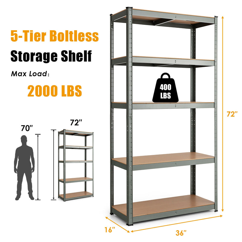 35.5 x 71 Inch Adjustable 5-Layer 2000 lbs Capacity Tool Shelf -Gray