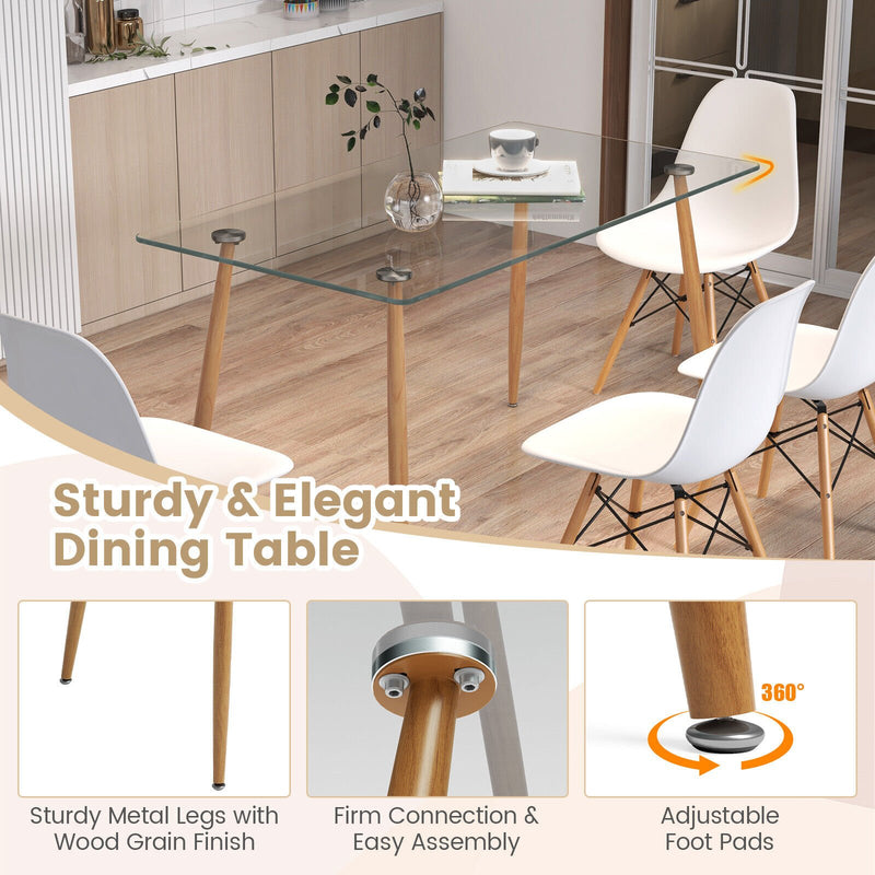 5 Pieces Rectangle Dining Table Set with 51 Inch Glass Tabletop-White