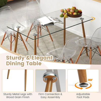 5 Pieces Rectangle Dining Table Set with 51 Inch Glass Tabletop-White