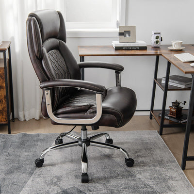 Height Adjustable Big and Tall Office Chair Computer Desk Chair with Metal Base-Brown