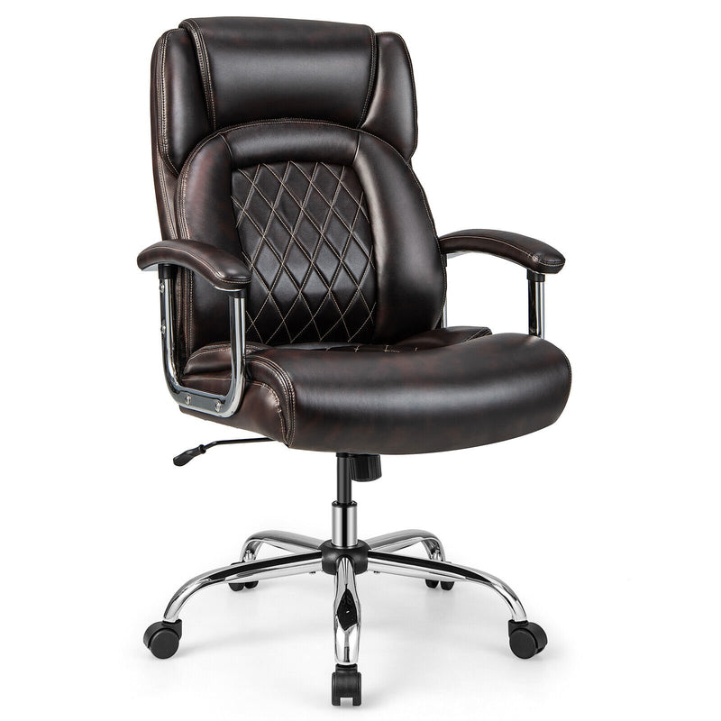 Height Adjustable Big and Tall Office Chair Computer Desk Chair with Metal Base-Brown