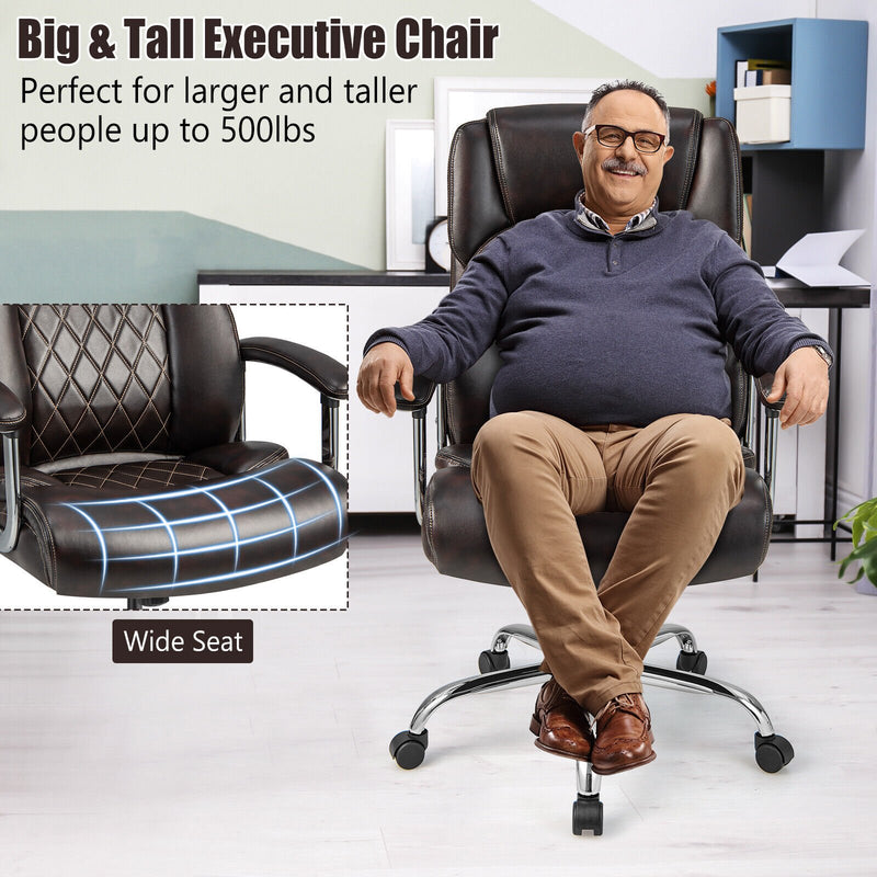 Height Adjustable Big and Tall Office Chair Computer Desk Chair with Metal Base-Brown