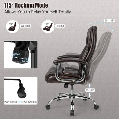 Height Adjustable Big and Tall Office Chair Computer Desk Chair with Metal Base-Brown