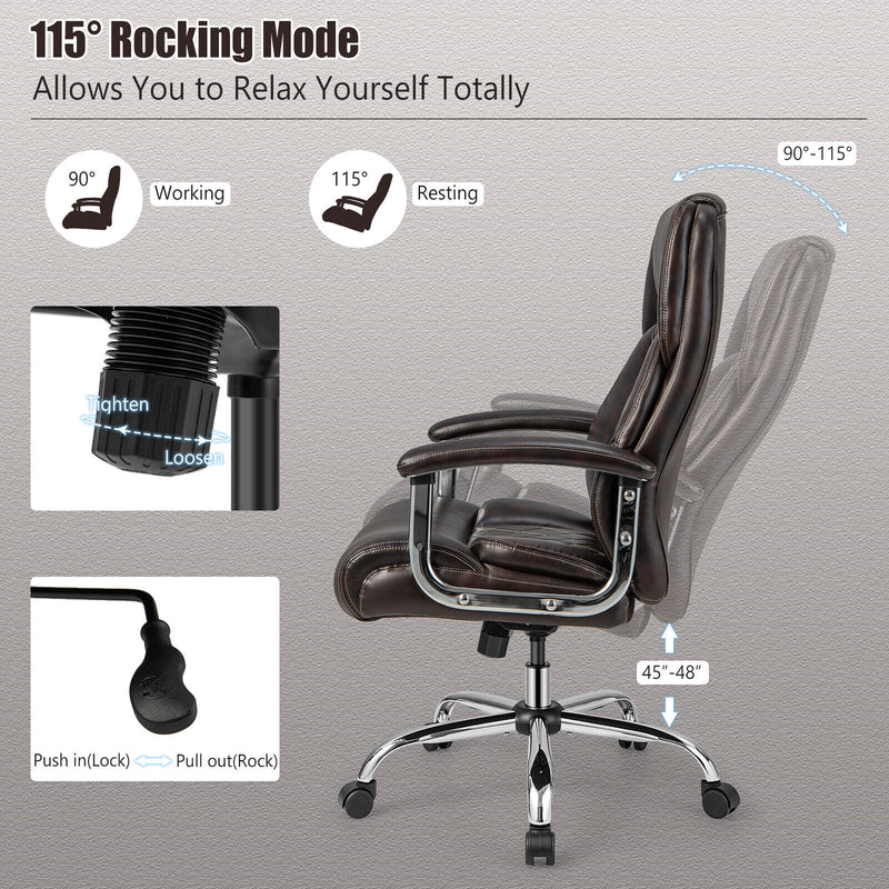 Height Adjustable Big and Tall Office Chair Computer Desk Chair with Metal Base-Brown