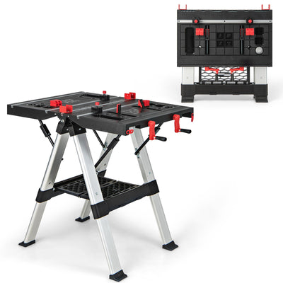 Portable Folding Workbench with Adjustable Height for Garage Home-Black & Red