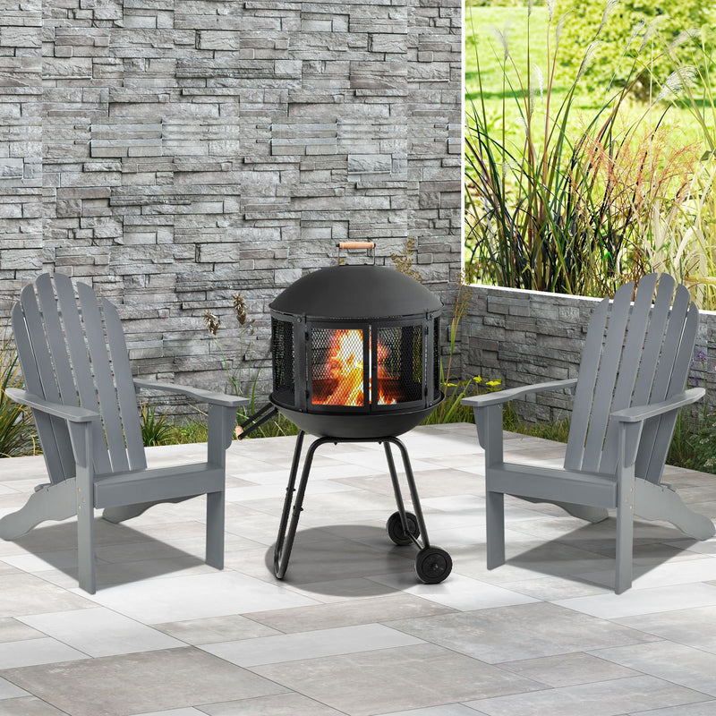 *28 Inch Portable Fire Pit on Wheels with Log Grate - Black