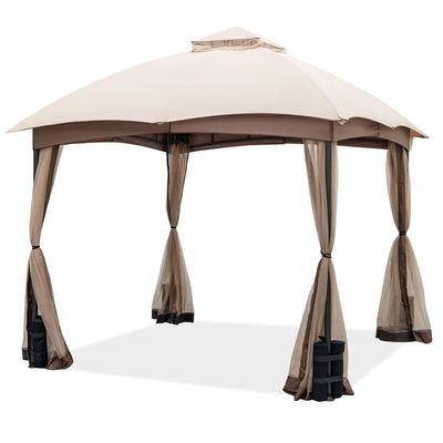 10 X 10 Feet Patio Double-Vent Gazebo with Privacy Netting and 4 Sandbags-Gray
