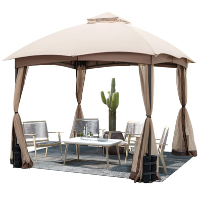10 X 10 Feet Patio Double-Vent Gazebo with Privacy Netting and 4 Sandbags-Gray