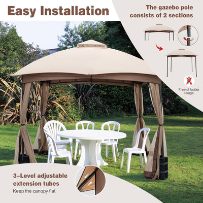 10 X 10 Feet Patio Double-Vent Gazebo with Privacy Netting and 4 Sandbags-Gray