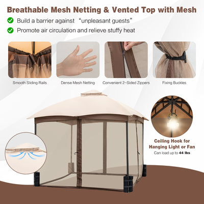 10 X 10 Feet Patio Double-Vent Gazebo with Privacy Netting and 4 Sandbags-Gray