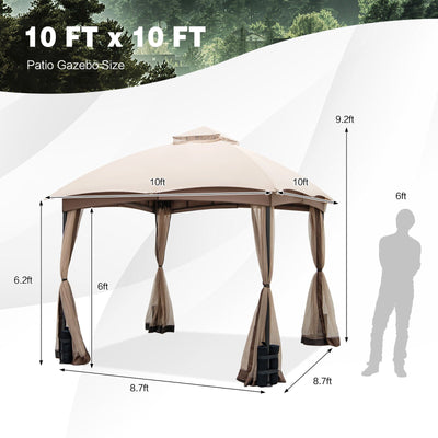 10 X 10 Feet Patio Double-Vent Gazebo with Privacy Netting and 4 Sandbags-Gray