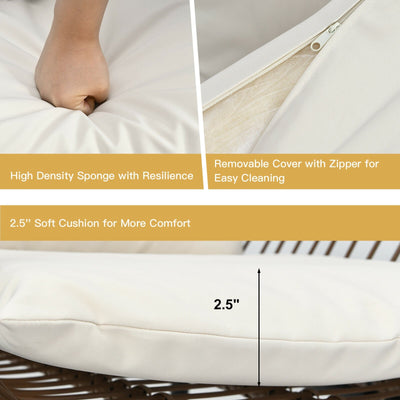 3 Pieces Patio Rattan Bistro Set with Cushions and Glass Table-White