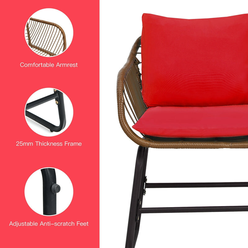 3 Pieces Patio Rattan Bistro Set with Cushions and Glass Table-Red