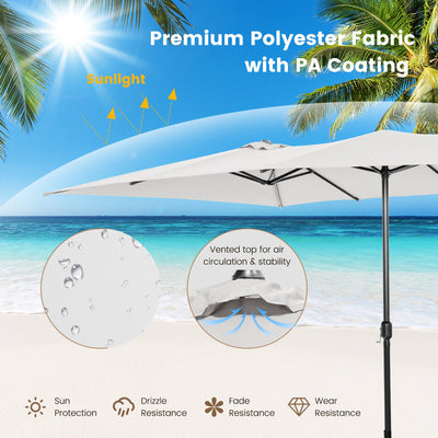 15 Feet Double-Sized Patio Umbrella with Crank Handle and Vented Tops-Beige