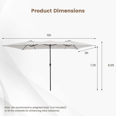 15 Feet Double-Sized Patio Umbrella with Crank Handle and Vented Tops-Beige