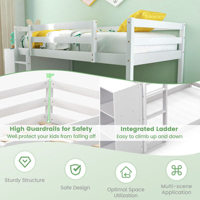 Twin Size Bunk Bed with Convertible Bookcase and Ladder-White