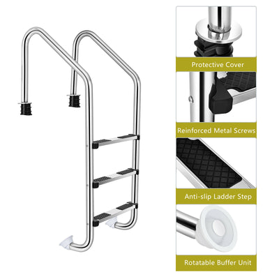 *3-Step Stainless Steel Swimming Pool Ladder with Anti-Slip Step