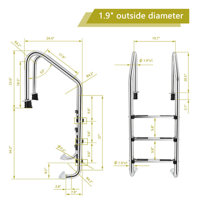 *3-Step Stainless Steel Swimming Pool Ladder with Anti-Slip Step