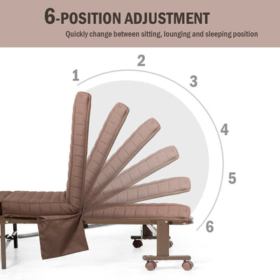 *Adjustable Folding Guest Bed Frame with Mattress and Wheels - Brown