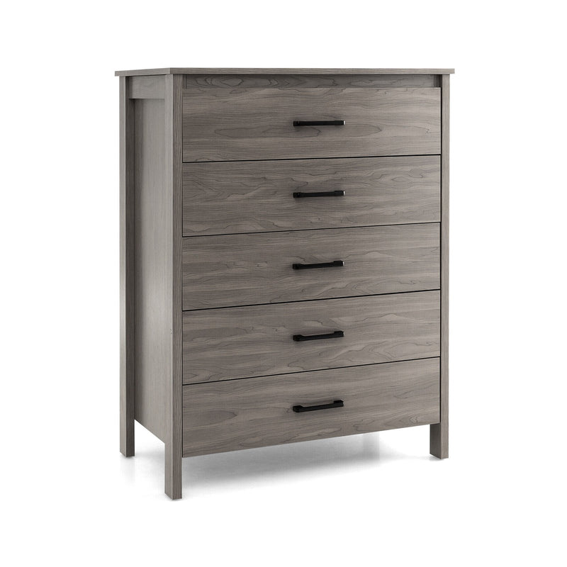 Modern 5-Drawer Multipurpose Chest Dresser with Metal Handles-Gray