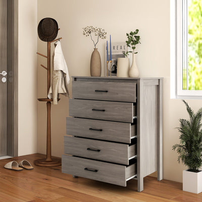 Modern 5-Drawer Multipurpose Chest Dresser with Metal Handles-Gray