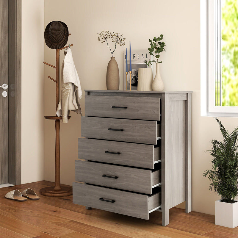 Modern 5-Drawer Multipurpose Chest Dresser with Metal Handles-Gray