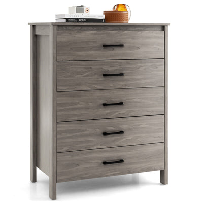 Modern 5-Drawer Multipurpose Chest Dresser with Metal Handles-Gray