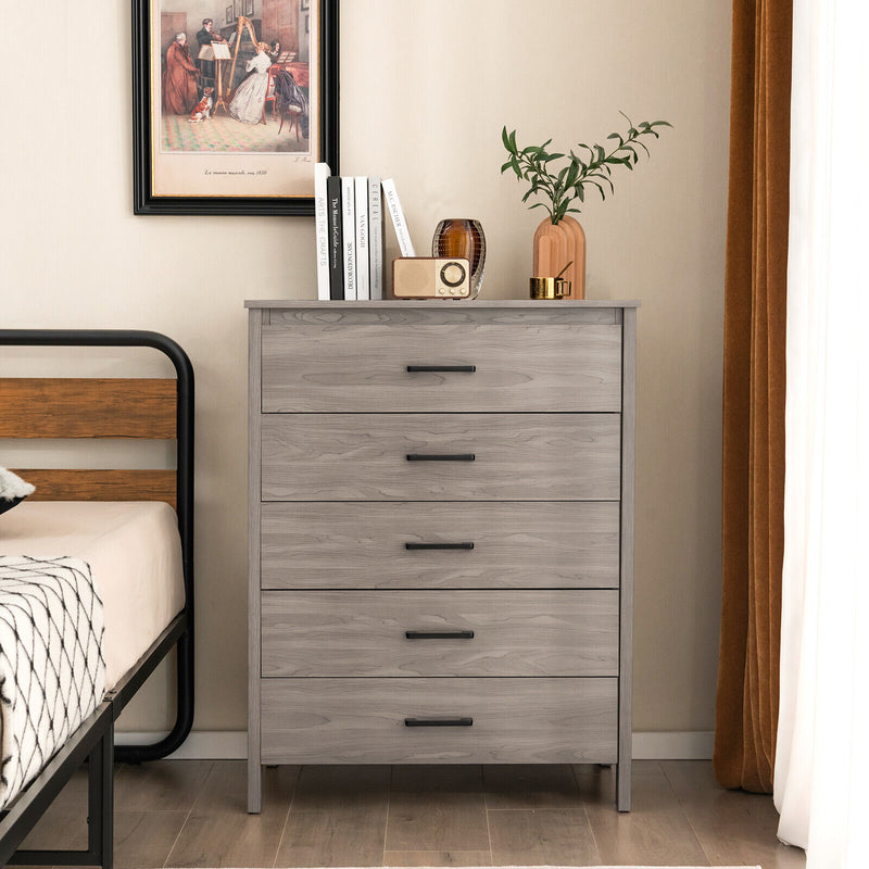 Modern 5-Drawer Multipurpose Chest Dresser with Metal Handles-Gray