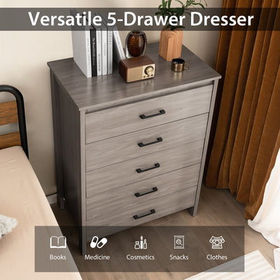 Modern 5-Drawer Multipurpose Chest Dresser with Metal Handles-Gray