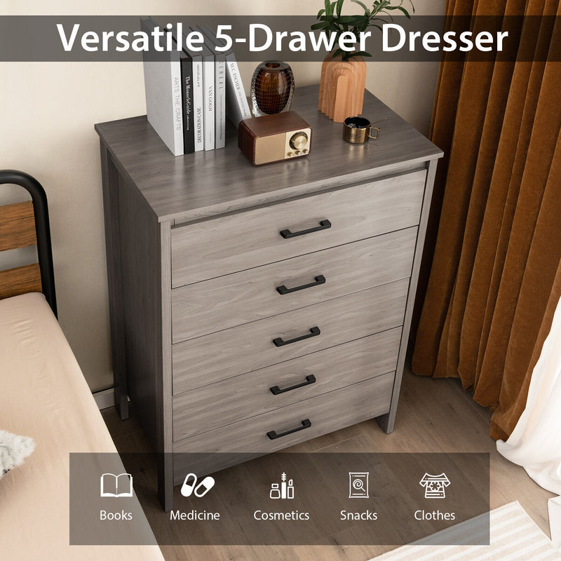 Modern 5-Drawer Multipurpose Chest Dresser with Metal Handles-Gray