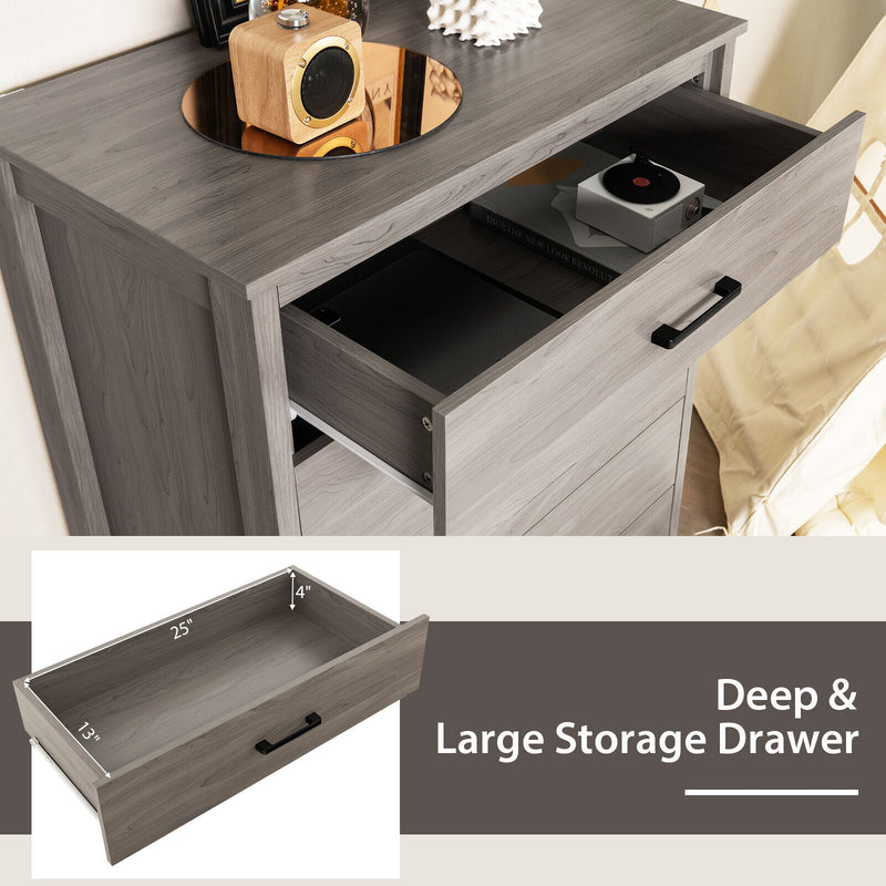 Modern 5-Drawer Multipurpose Chest Dresser with Metal Handles-Gray