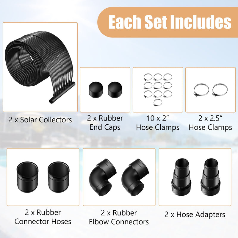 2 Pieces 10/16.4/20 Feet Weatherproof Solar Swimming Pool Heating System-L